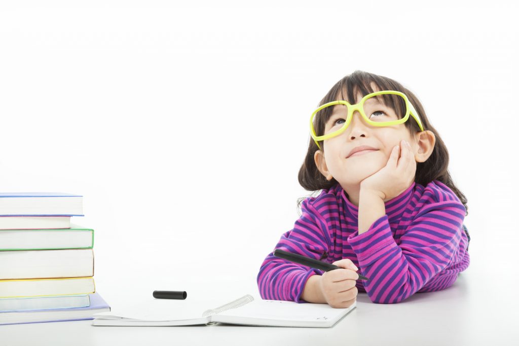 girl with glasses thinking