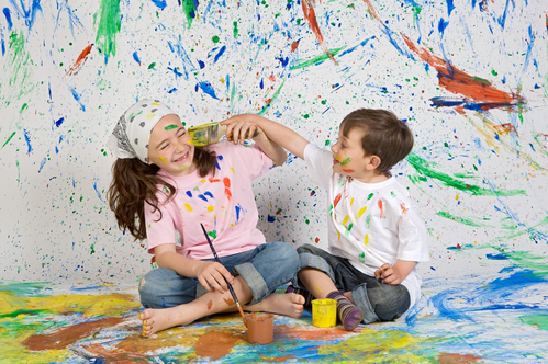 Children playing with painting